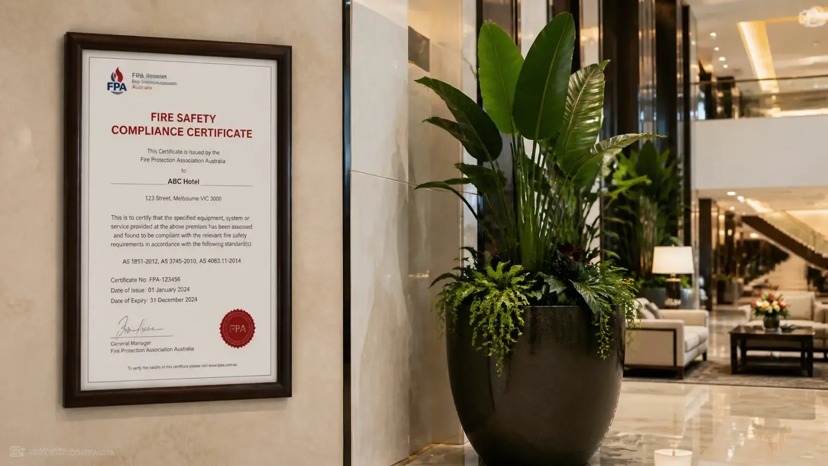 NFPA 701 fire safety testing for artificial plants in commercial spaces