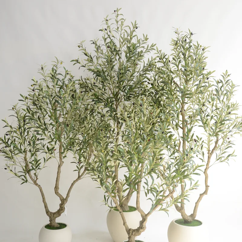 Fan-shape Artificial Olive Tree in round pot