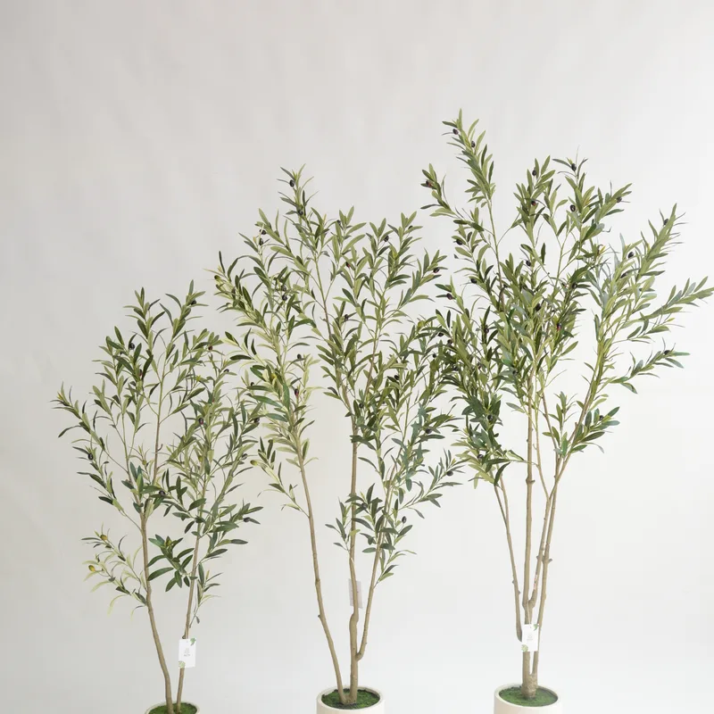 White Pot Fine Branch Artificial Olive Tree